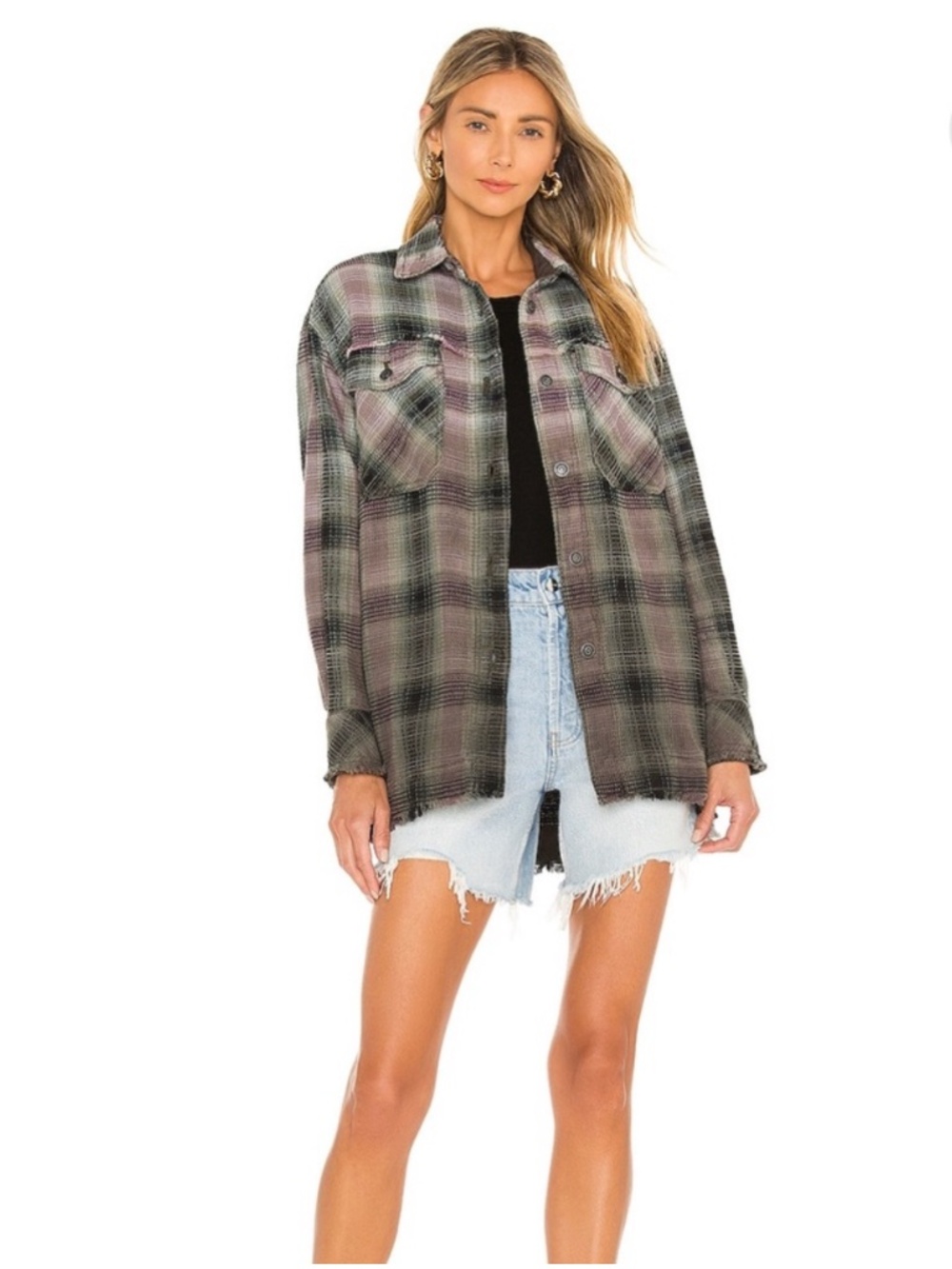 Free People We The Free Anneli Plaid Shirt Jacket L